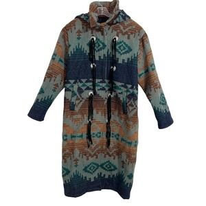 Vintage Woolrich Coat Women's Large Aztec Western Wool Duster USA Southwest Hood